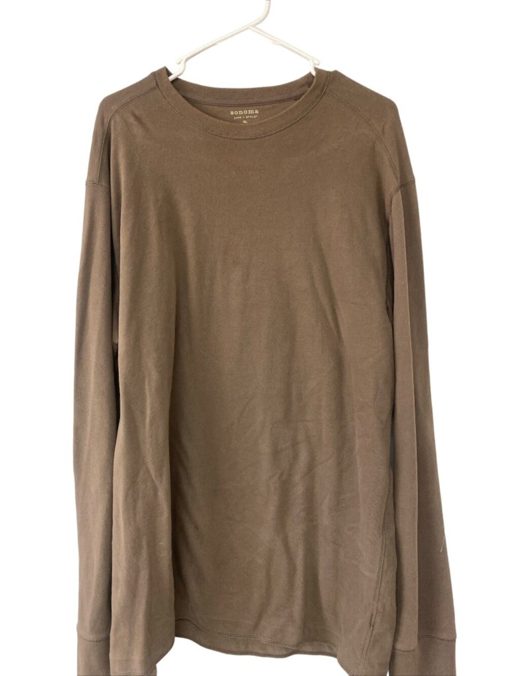 Sonoma Life + Style XL Long Sleeve Crew Neck Shirt 100% Cotton Brown